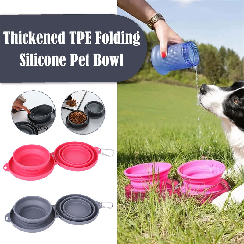 Foldable Silicone Double Pet Feeding Bowl – Portable No-Spill Travel Bowls for Dogs & Cats with Non-Slip Mat