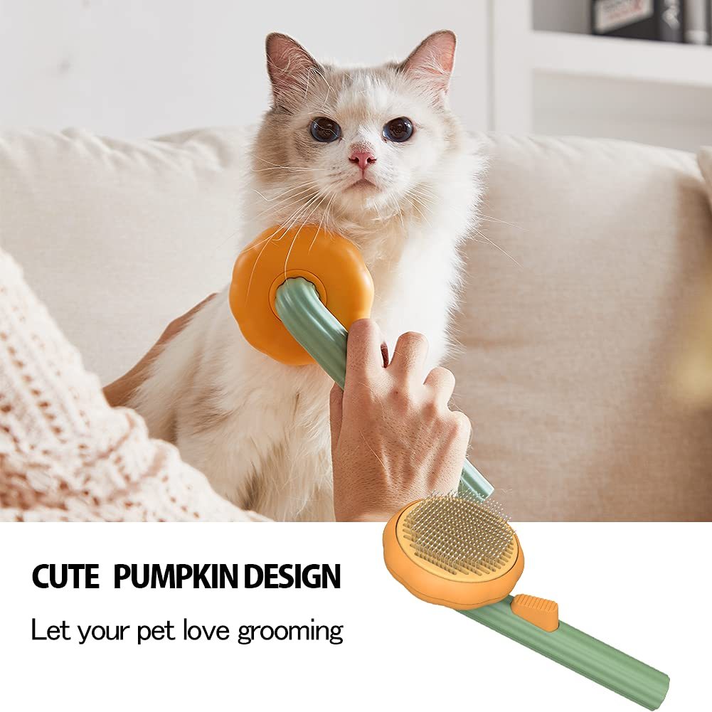 Pumpkin-Shaped Pet Self Cleaning Slicker Brush – Grooming Brush for Dogs, Cats & Rabbits