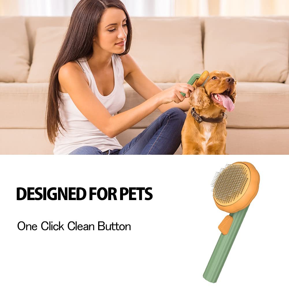 Pumpkin-Shaped Pet Self Cleaning Slicker Brush – Grooming Brush for Dogs, Cats & Rabbits