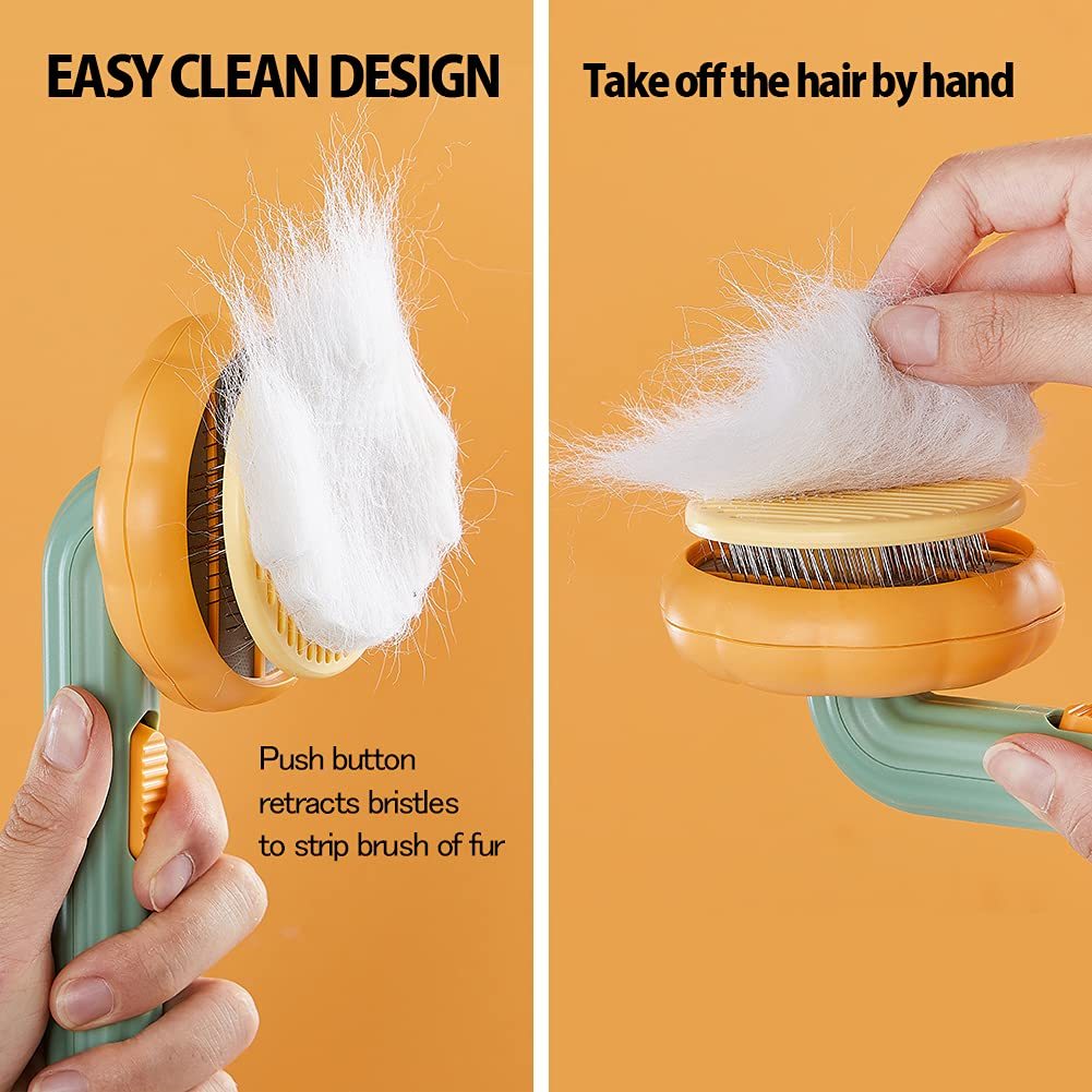 Pumpkin-Shaped Pet Self Cleaning Slicker Brush – Grooming Brush for Dogs, Cats & Rabbits