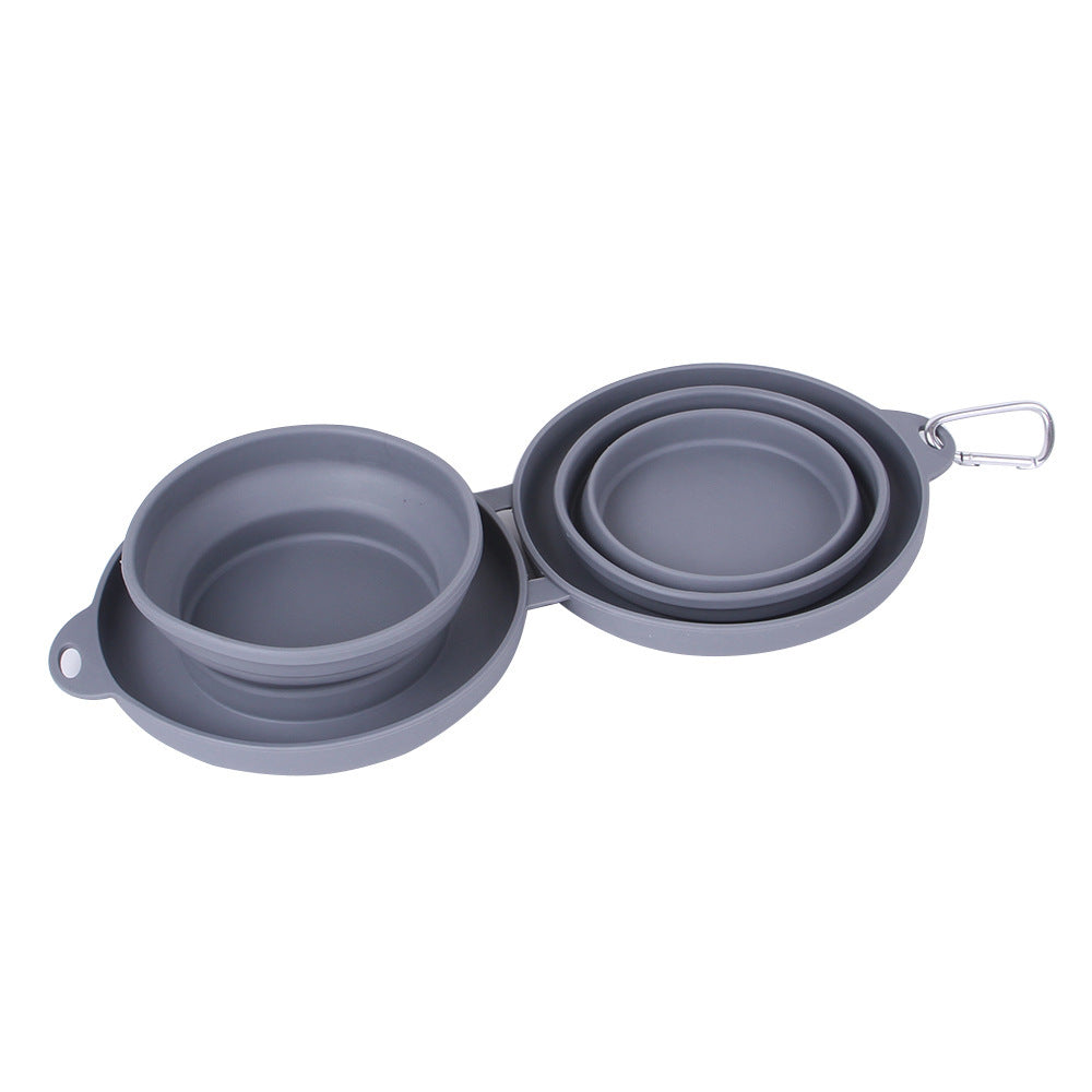 Foldable Silicone Double Pet Feeding Bowl – Portable No-Spill Travel Bowls for Dogs & Cats with Non-Slip Mat