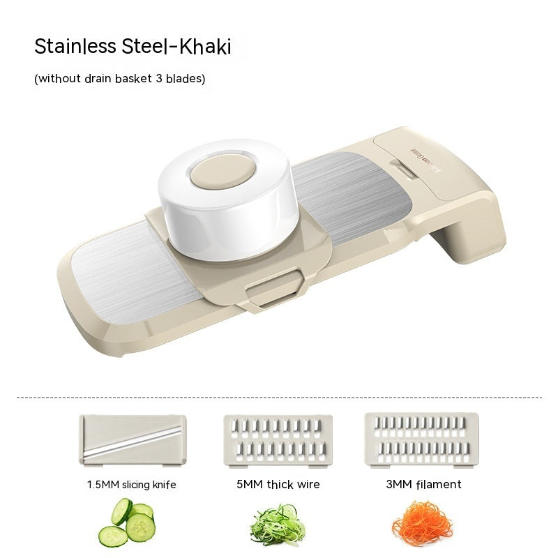 Multi-Function Vegetable Chopper & Grater – Stainless Steel 3/5 Blade Shredder with Basket