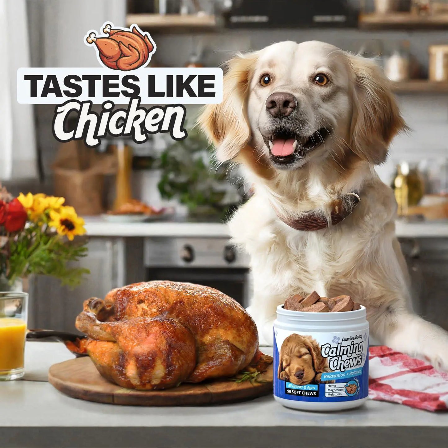 Calming Chews for Dogs – Chicken-Flavoured Anxiety Relief Supplement | 90 Soft Dog Calming Chews