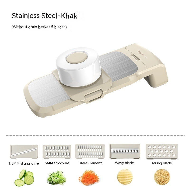 Multi-Function Vegetable Chopper & Grater – Stainless Steel 3/5 Blade Shredder with Basket