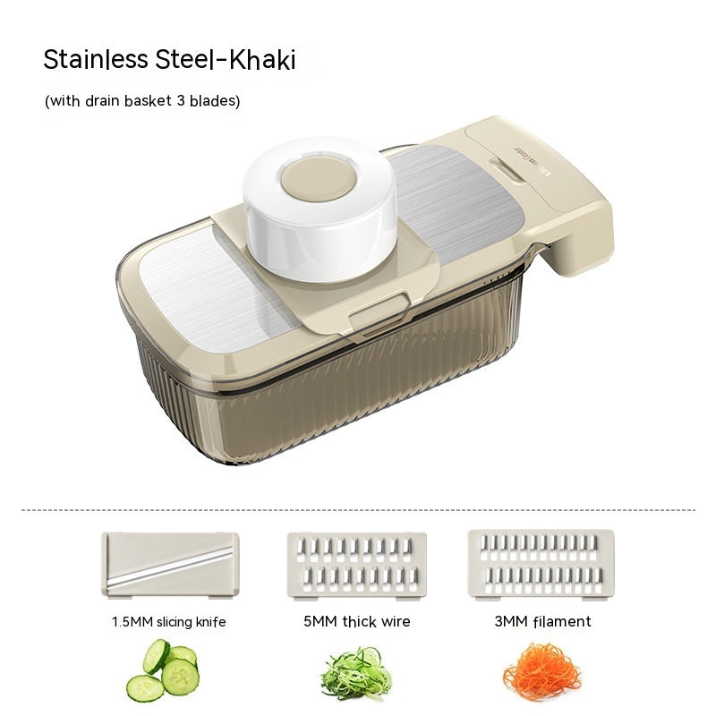 Multi-Function Vegetable Chopper & Grater – Stainless Steel 3/5 Blade Shredder with Basket