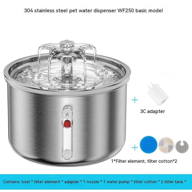 Stainless Steel Smart Pet Water Dispenser – Automatic Flower Fountain for Cats & Dogs with Filter System