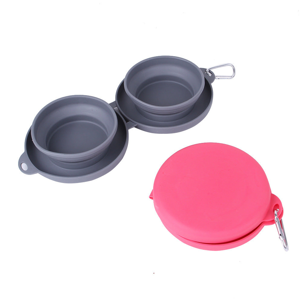 Foldable Silicone Double Pet Feeding Bowl – Portable No-Spill Travel Bowls for Dogs & Cats with Non-Slip Mat