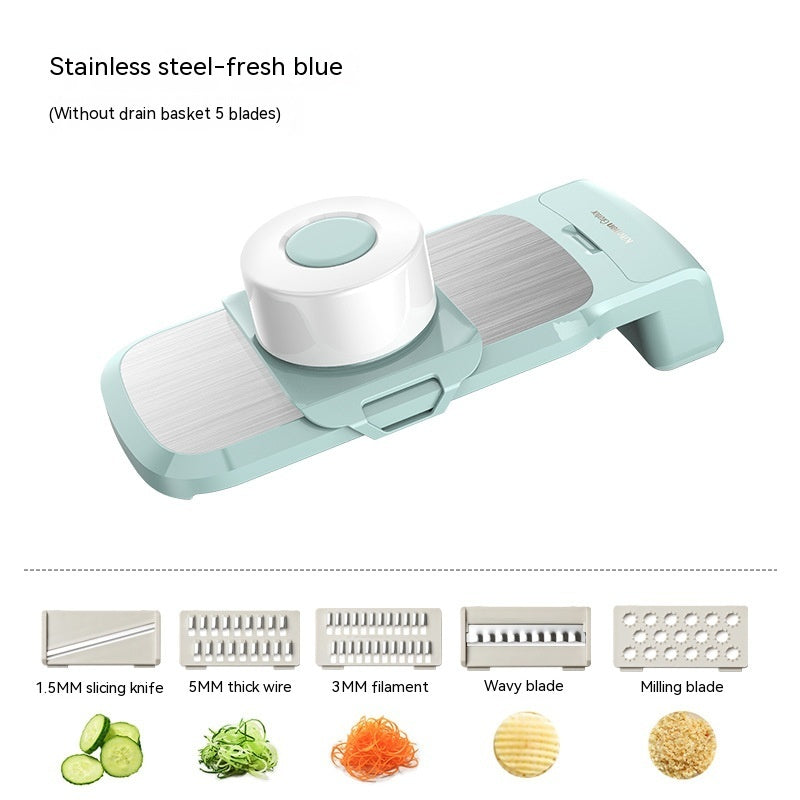 Multi-Function Vegetable Chopper & Grater – Stainless Steel 3/5 Blade Shredder with Basket