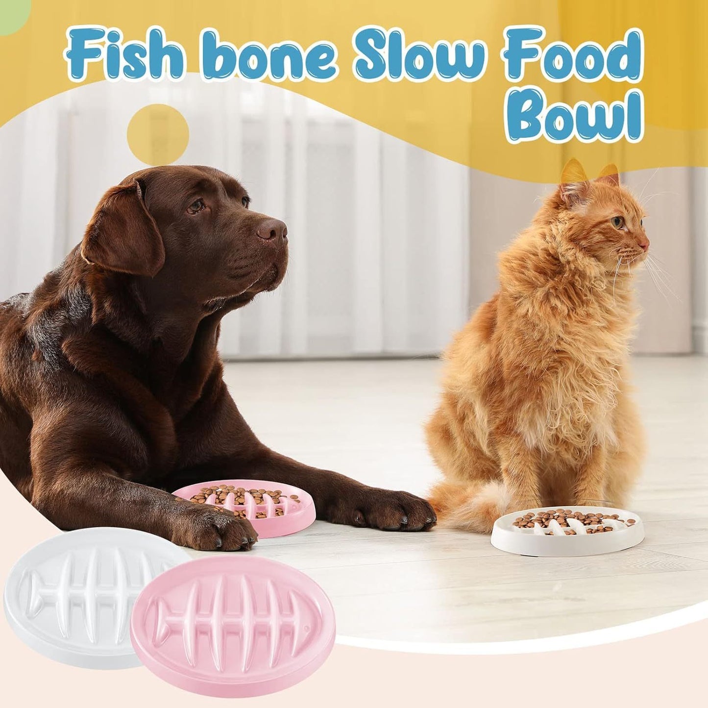 Fishbone Cat Slow Feeder Bowl – Interactive Cat Slow Feeder Dish for Wet & Dry Food, Anti-Gulping & Bloat Prevention