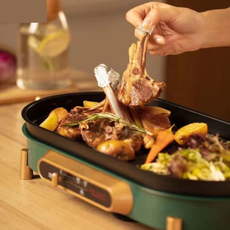 Multifunctional Electric Baking Pan with Hot Pot – Smoke-Free BBQ Grill & Roast Plate