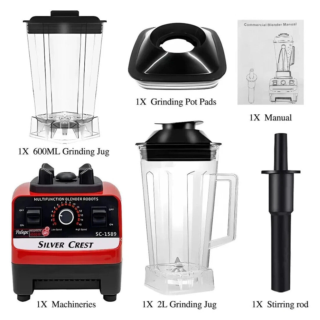 4500W Blender Food Processor Combo – Ice Crusher, Smoothie Maker & Juicer with 2 Jugs (2L + 600ml)