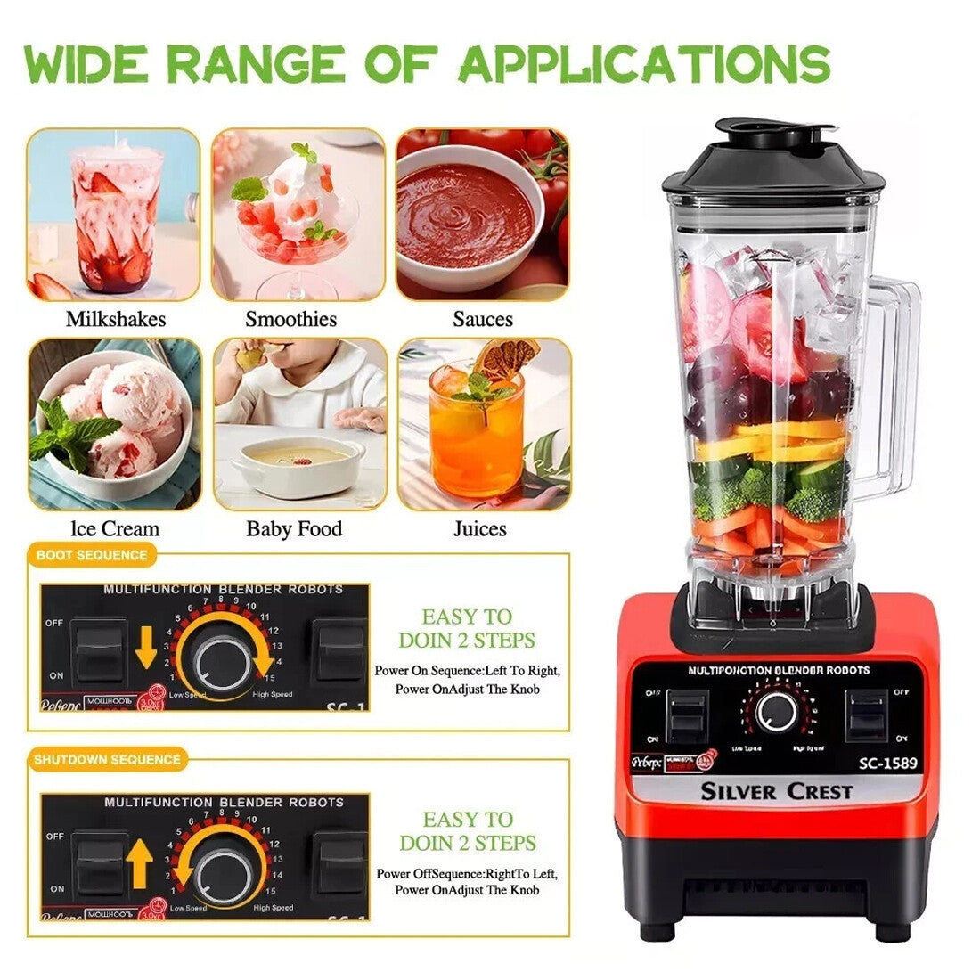 4500W Blender Food Processor Combo – Ice Crusher, Smoothie Maker & Juicer with 2 Jugs (2L + 600ml)