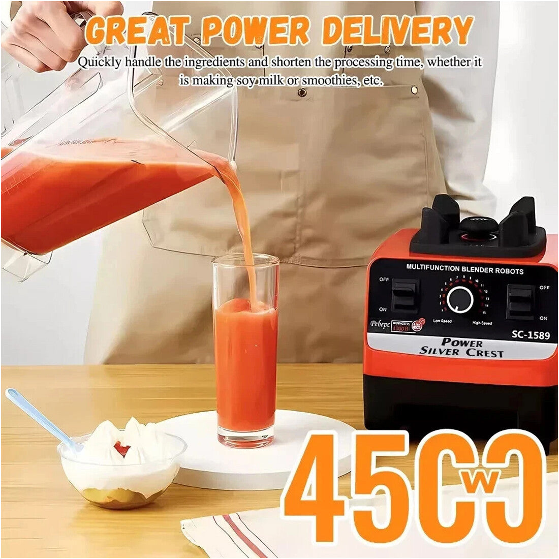 4500W Blender Food Processor Combo – Ice Crusher, Smoothie Maker & Juicer with 2 Jugs (2L + 600ml)