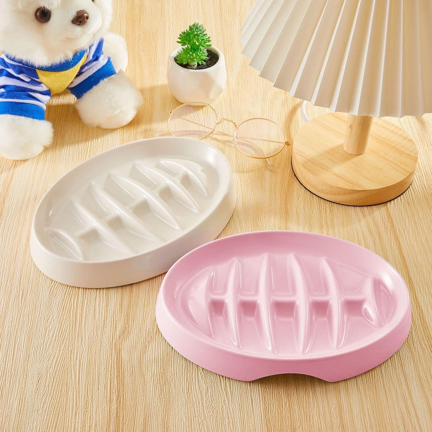 Fishbone Cat Slow Feeder Bowl – Interactive Cat Slow Feeder Dish for Wet & Dry Food, Anti-Gulping & Bloat Prevention
