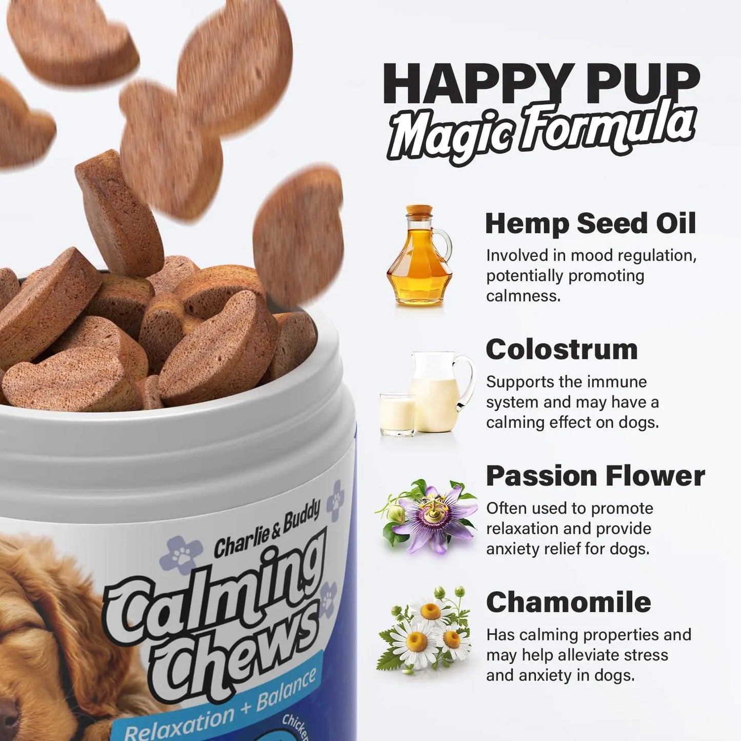 Calming Chews for Dogs – Chicken-Flavoured Anxiety Relief Supplement | 90 Soft Dog Calming Chews