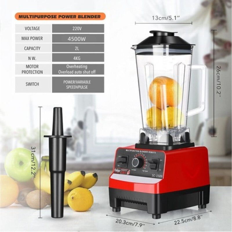 4500W Blender Food Processor Combo – Ice Crusher, Smoothie Maker & Juicer with 2 Jugs (2L + 600ml)