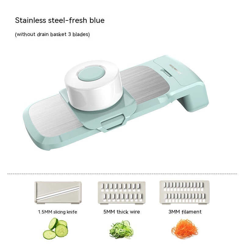 Multi-Function Vegetable Chopper & Grater – Stainless Steel 3/5 Blade Shredder with Basket