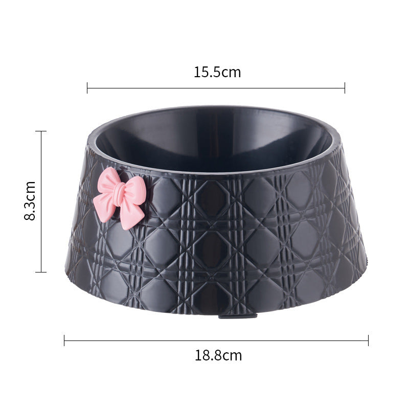 Princess Style Dog Food Bowl with Bowknot – Cute Diamond Pattern Puppy Feeder Dish for Cats & Small Dogs