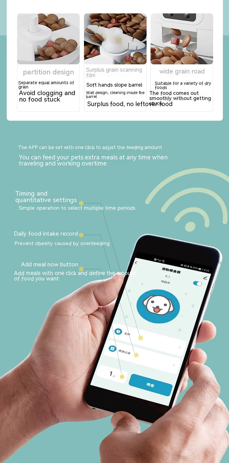 6L Smart WiFi Automatic Pet Feeder for Cats & Dogs – App Control, Timed Feeding, Voice Message Function, Easy to Clean