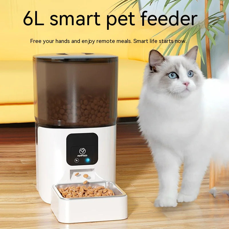 6L Smart WiFi Automatic Pet Feeder for Cats & Dogs – App Control, Timed Feeding, Voice Message Function, Easy to Clean