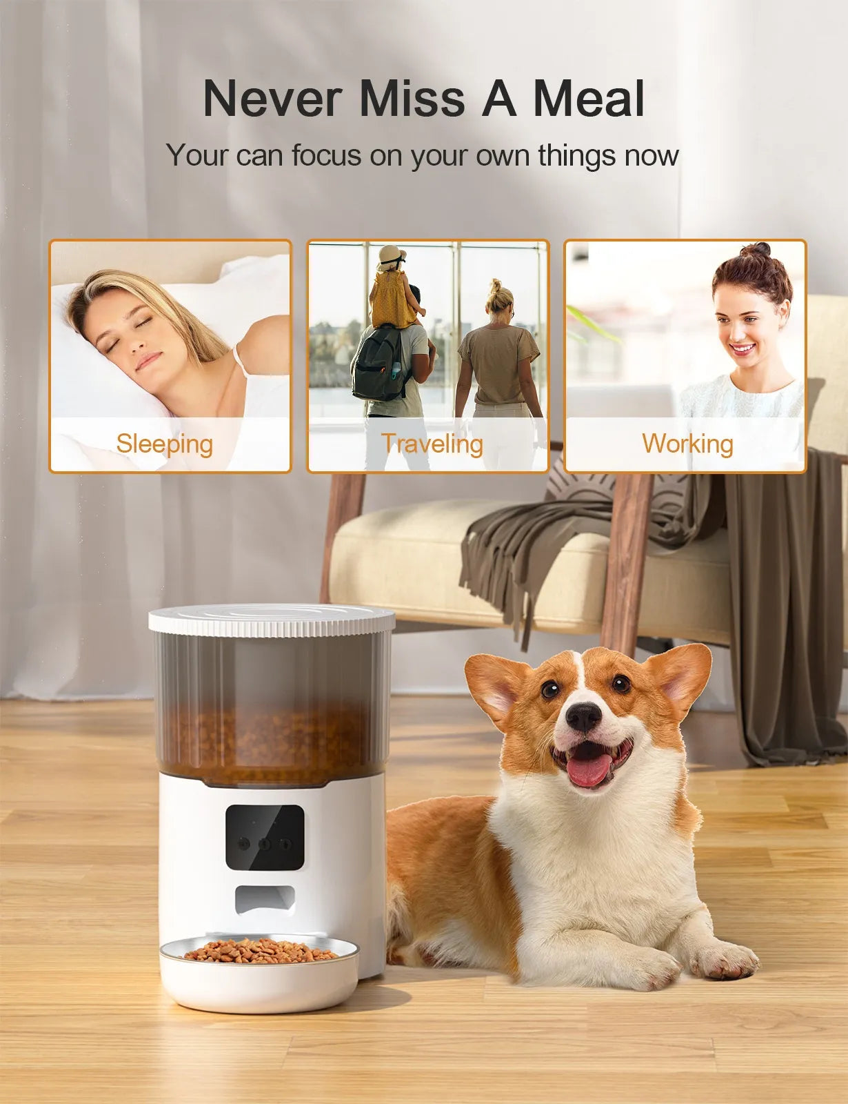 Smart Automatic Pet Feeder for Cats & Dogs – 4L WiFi Programmable Food Dispenser with USB