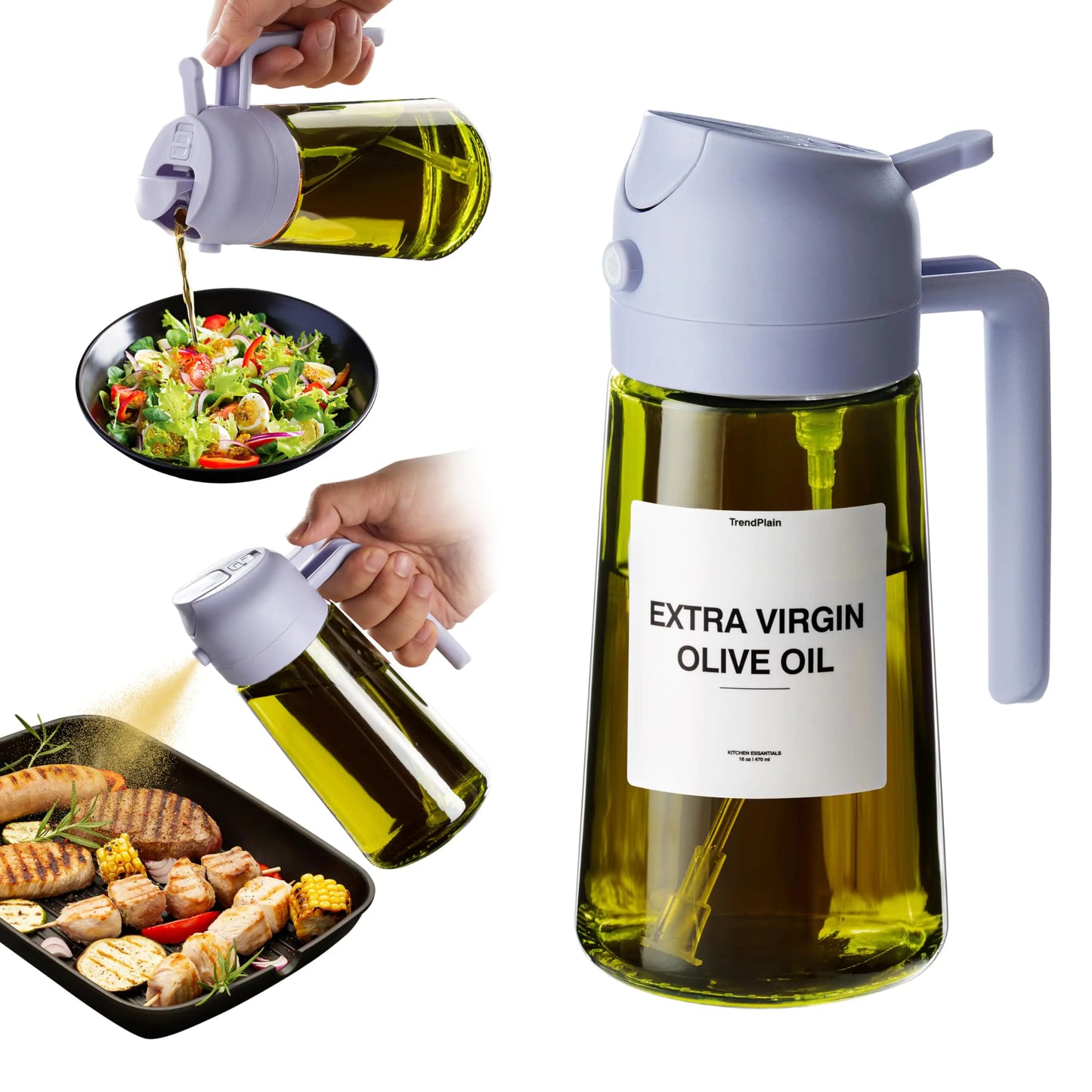 TrendPlain 2-in-1 Oil Dispenser & Sprayer for Kitchen – Olive Oil Dispenser Bottle
