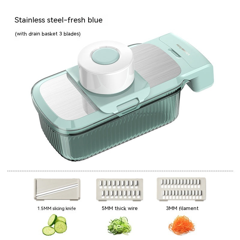 Multi-Function Vegetable Chopper & Grater – Stainless Steel 3/5 Blade Shredder with Basket