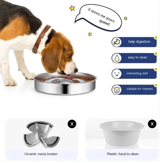 Stainless Steel Pet Slow Feeding Bowl – Cat & Dog Slow Feeder with Neck Protector for Healthy Digestion