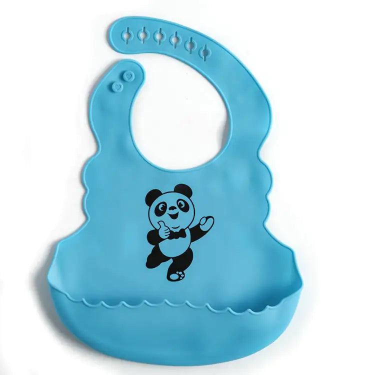Food Grade Silicone Baby Bib with Catcher – Adjustable Cartoon Pattern Bib