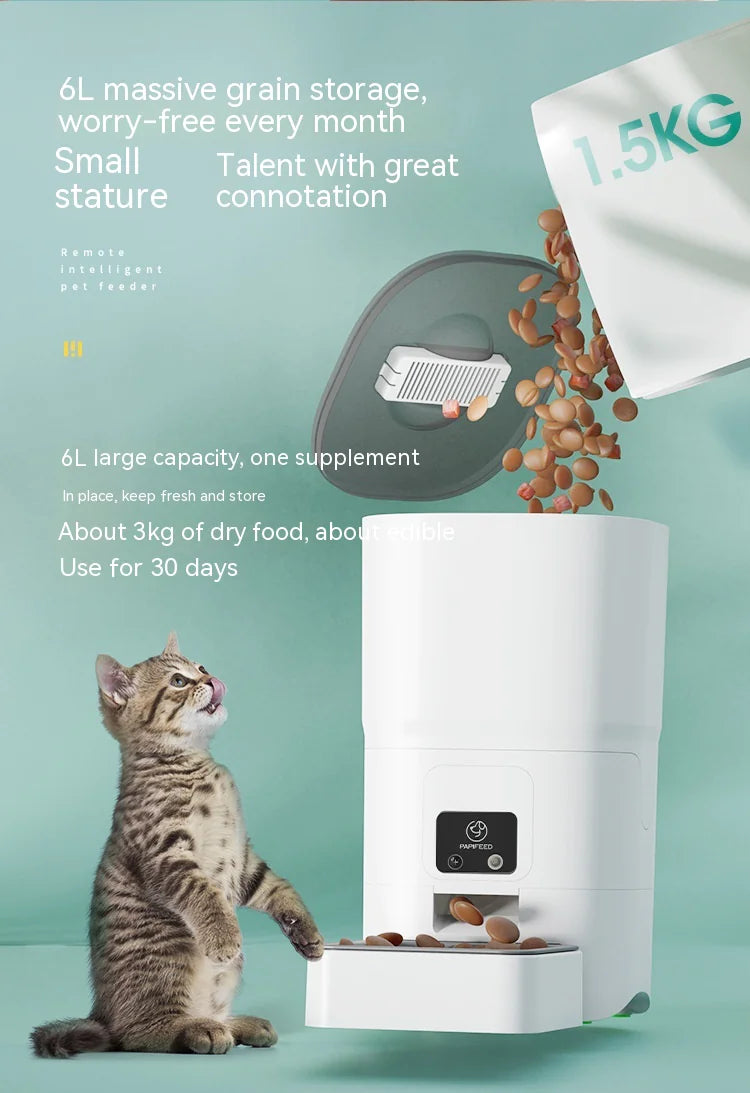 6L Smart WiFi Automatic Pet Feeder for Cats & Dogs – App Control, Timed Feeding, Voice Message Function, Easy to Clean