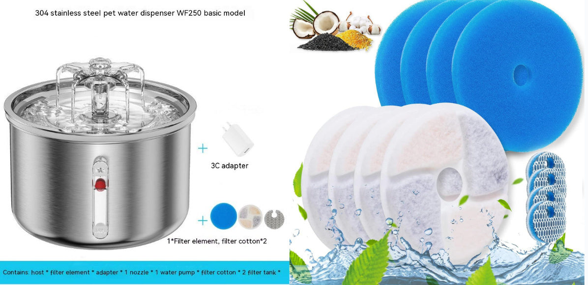 Stainless Steel Smart Pet Water Dispenser – Automatic Flower Fountain for Cats & Dogs with Filter System