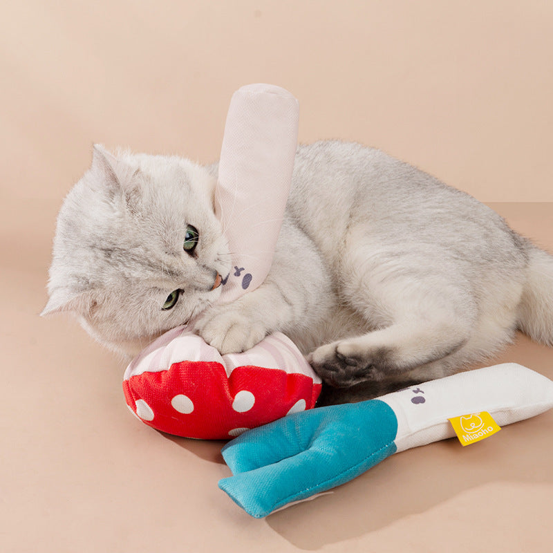 Plush Mushroom Cat Chew Toy with Catnip – Best Cat Chew Toy for Clean Teeth & Play
