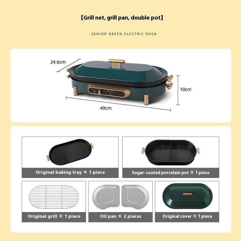 Multifunctional Electric Baking Pan with Hot Pot – Smoke-Free BBQ Grill & Roast Plate