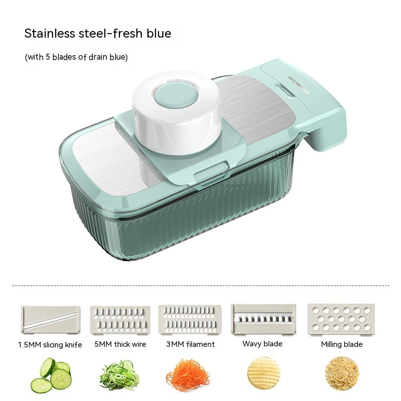 Multi-Function Vegetable Chopper & Grater – Stainless Steel 3/5 Blade Shredder with Basket