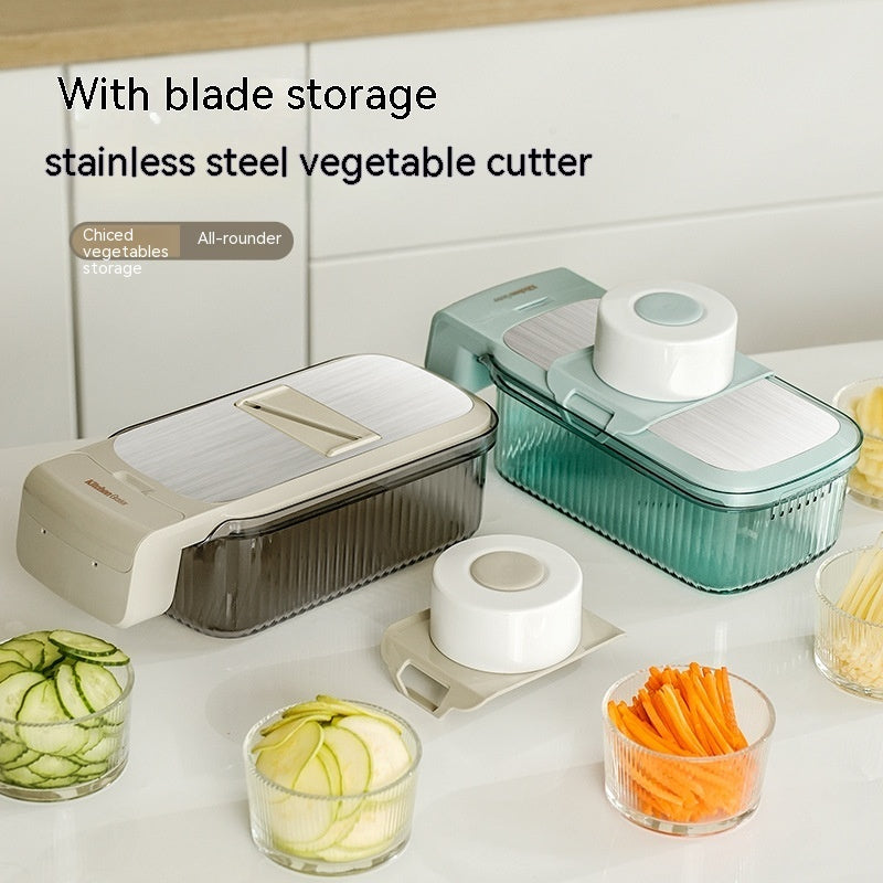 Multi-Function Vegetable Chopper & Grater – Stainless Steel 3/5 Blade Shredder with Basket