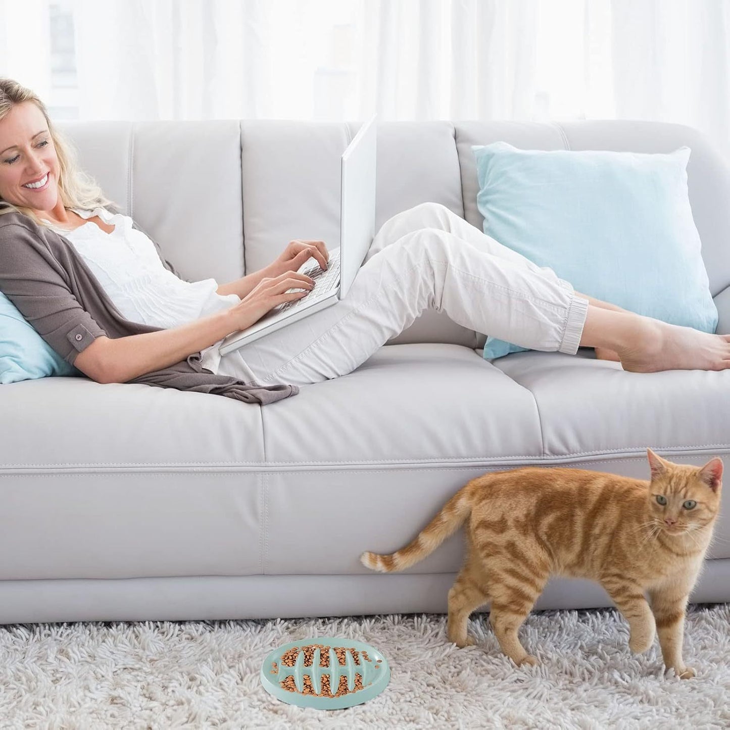 Fishbone Cat Slow Feeder Bowl – Interactive Cat Slow Feeder Dish for Wet & Dry Food, Anti-Gulping & Bloat Prevention