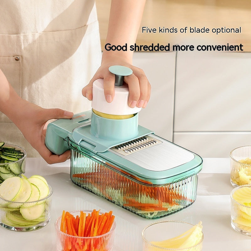 Multi-Function Vegetable Chopper & Grater – Stainless Steel 3/5 Blade Shredder with Basket