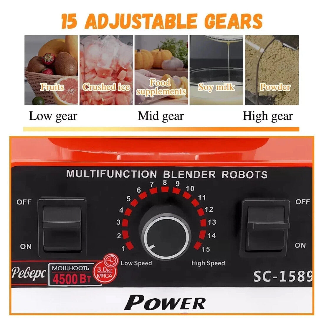 4500W Blender Food Processor Combo – Ice Crusher, Smoothie Maker & Juicer with 2 Jugs (2L + 600ml)