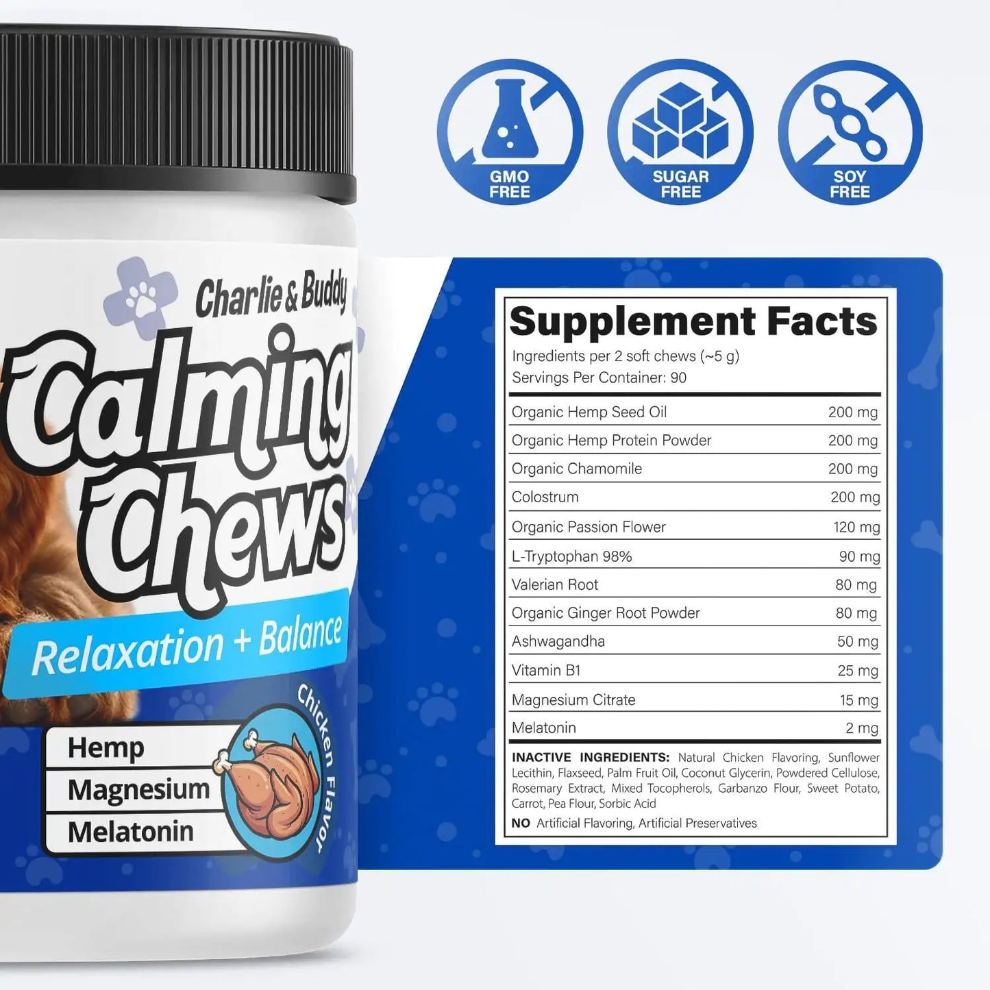 Calming Chews for Dogs – Chicken-Flavoured Anxiety Relief Supplement | 90 Soft Dog Calming Chews