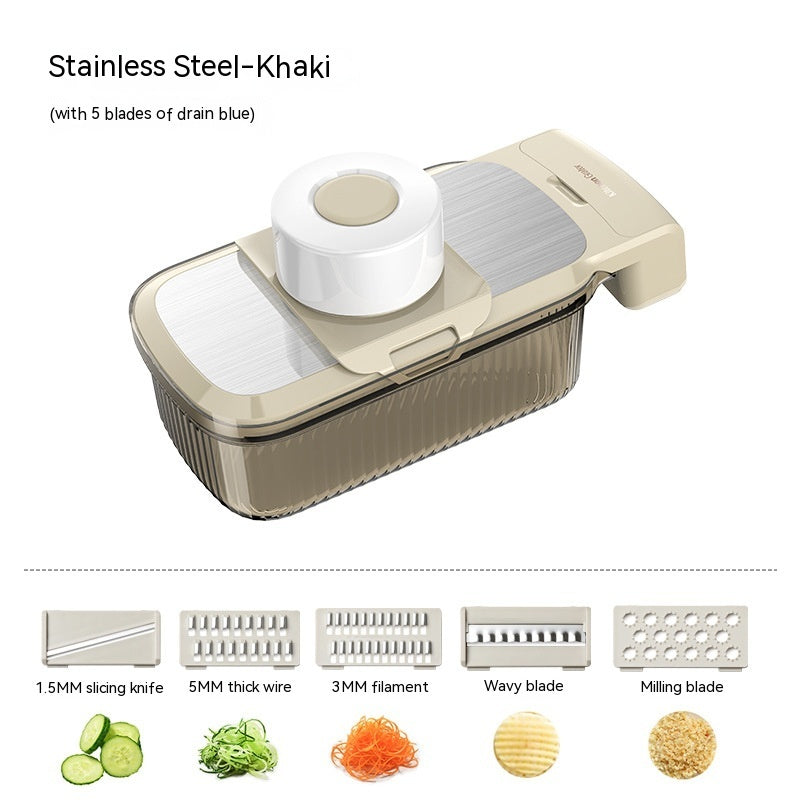 Multi-Function Vegetable Chopper & Grater – Stainless Steel 3/5 Blade Shredder with Basket