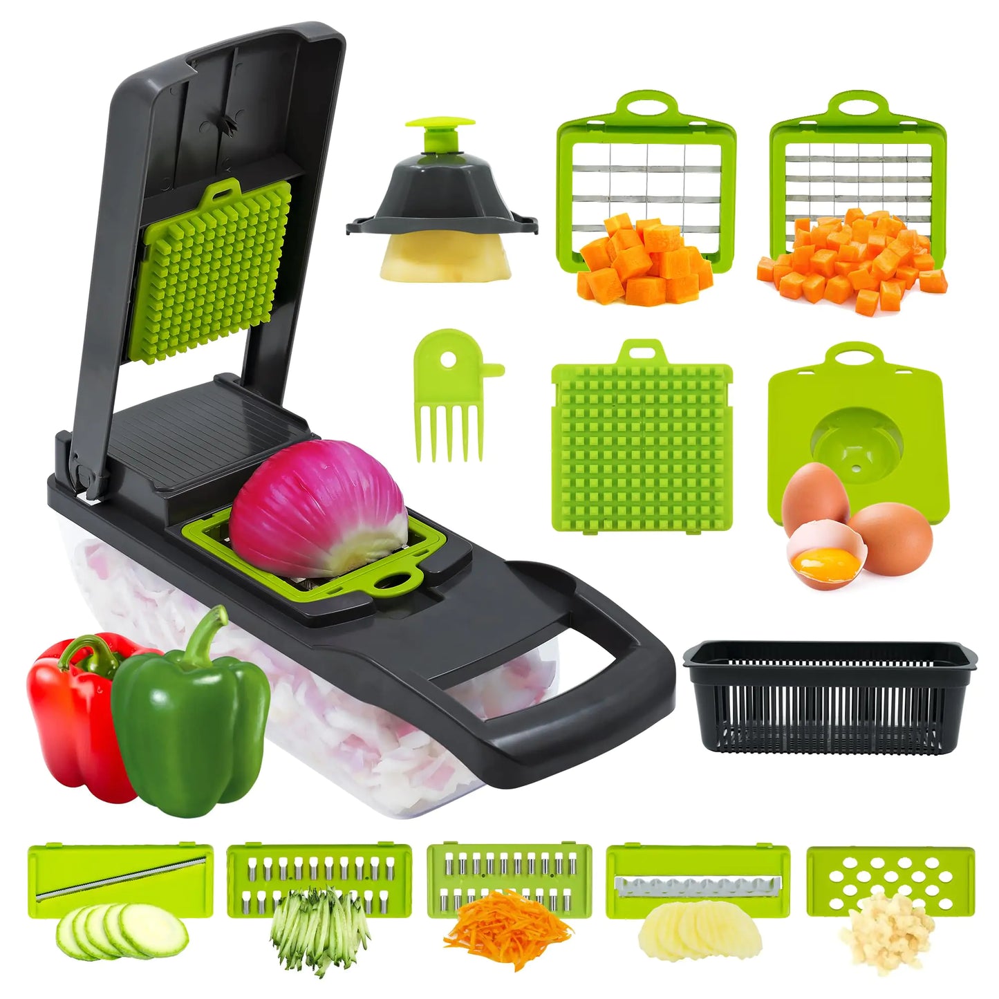 Welsteepse 8-Blade Vegetable Chopper – Multifunctional Food Chopper & Slicer with Container