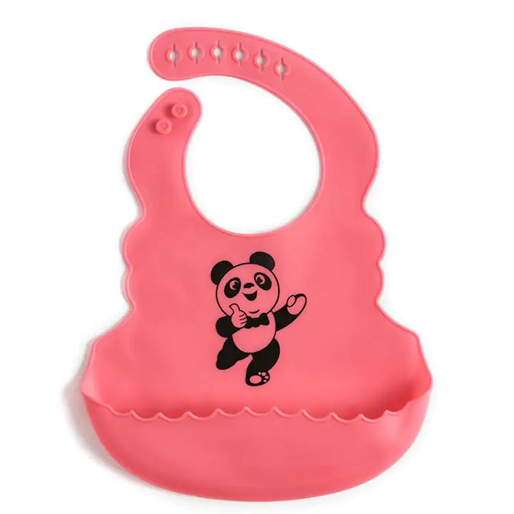Food Grade Silicone Baby Bib with Catcher – Adjustable Cartoon Pattern Bib
