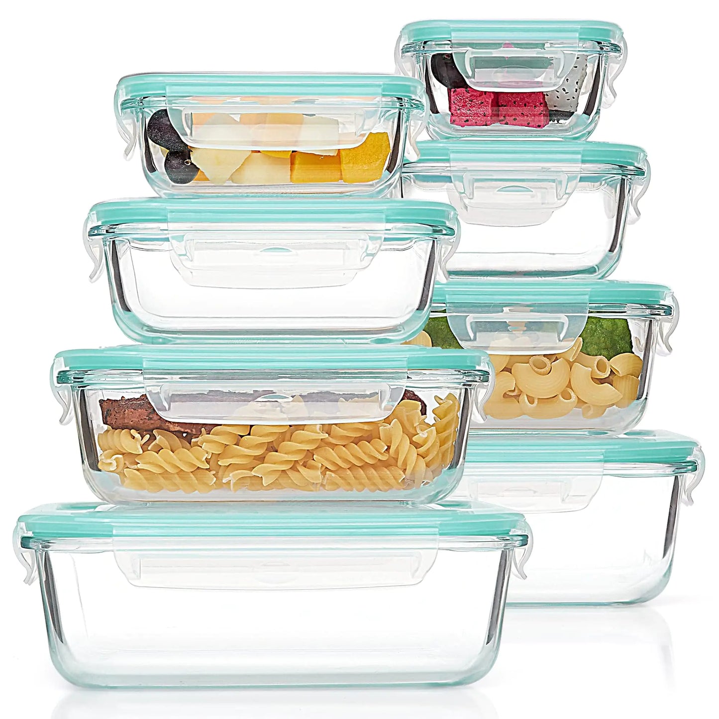 Vtopmart 8-Pack Glass Food Storage Containers with Lids – Airtight, Leak-Proof Meal Prep Containers
