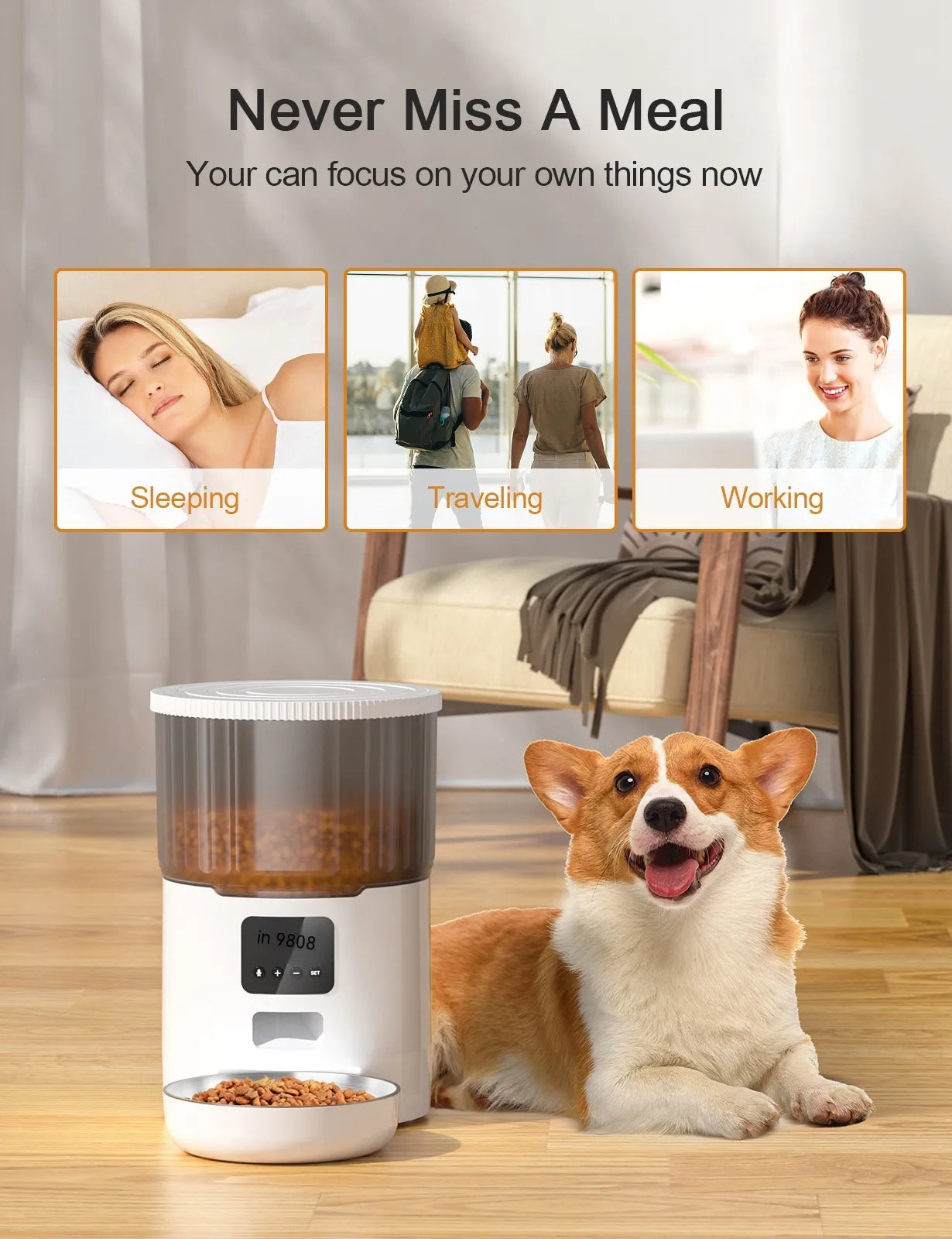 Smart Automatic Pet Feeder for Cats & Dogs – 4L WiFi Programmable Food Dispenser with USB