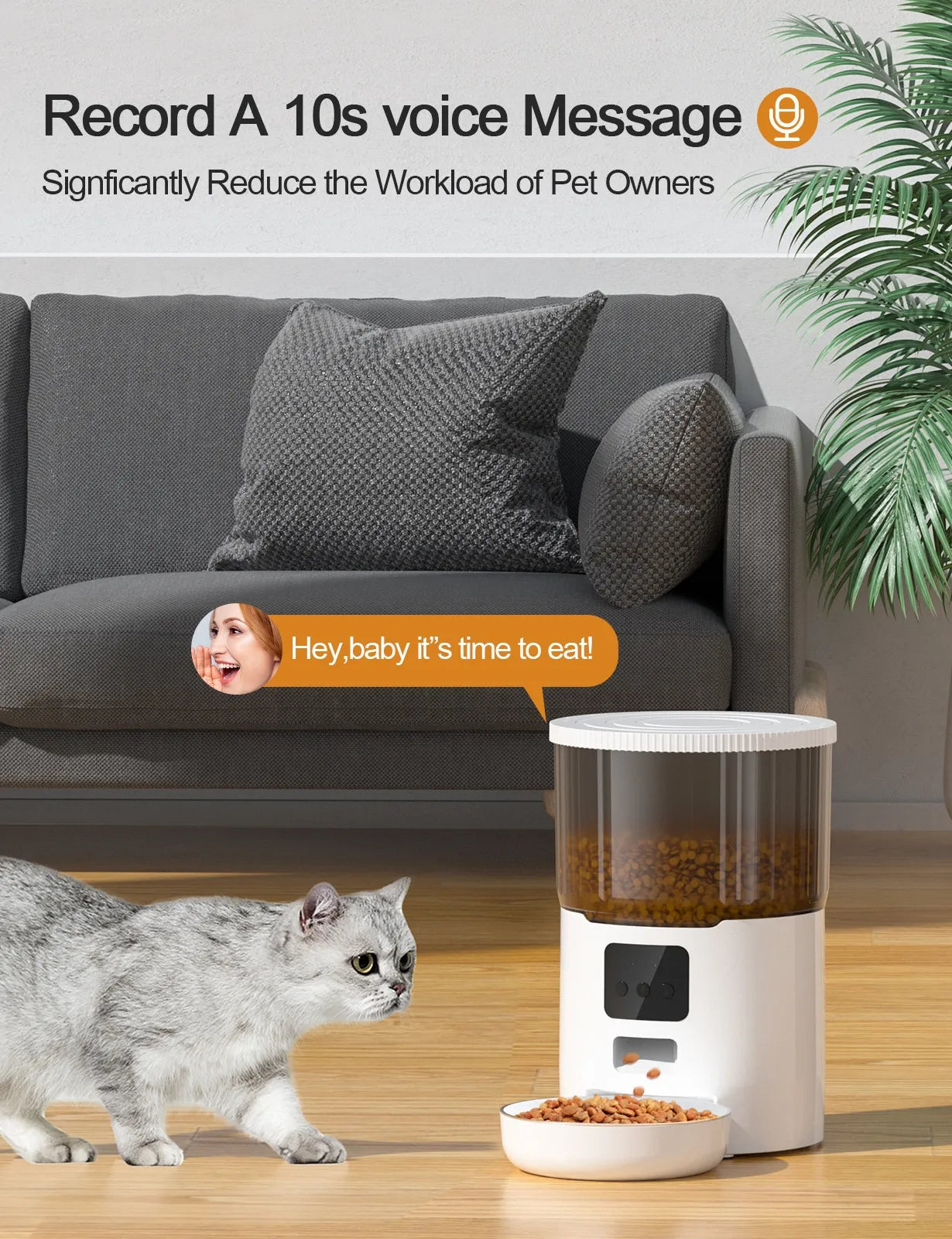 Smart Automatic Pet Feeder for Cats & Dogs – 4L WiFi Programmable Food Dispenser with USB