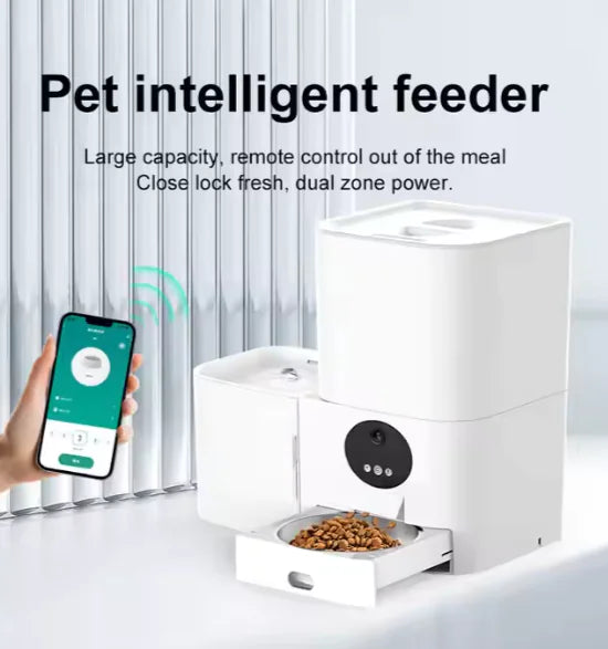 6L Smart WiFi Automatic Pet Feeder for Cats & Dogs – App Control, Timed Feeding, Voice Message Function, Easy to Clean