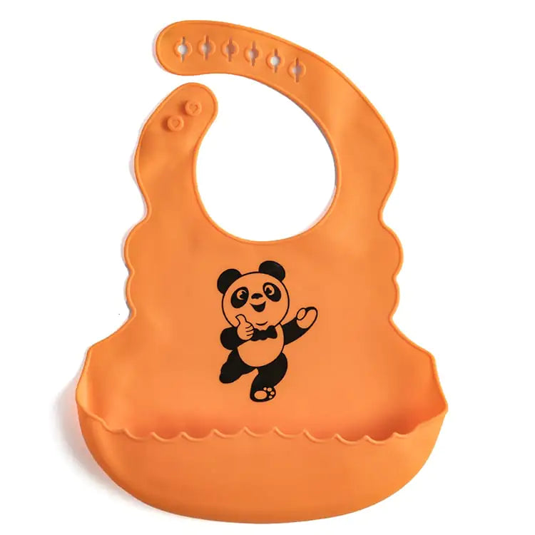Food Grade Silicone Baby Bib with Catcher – Adjustable Cartoon Pattern Bib