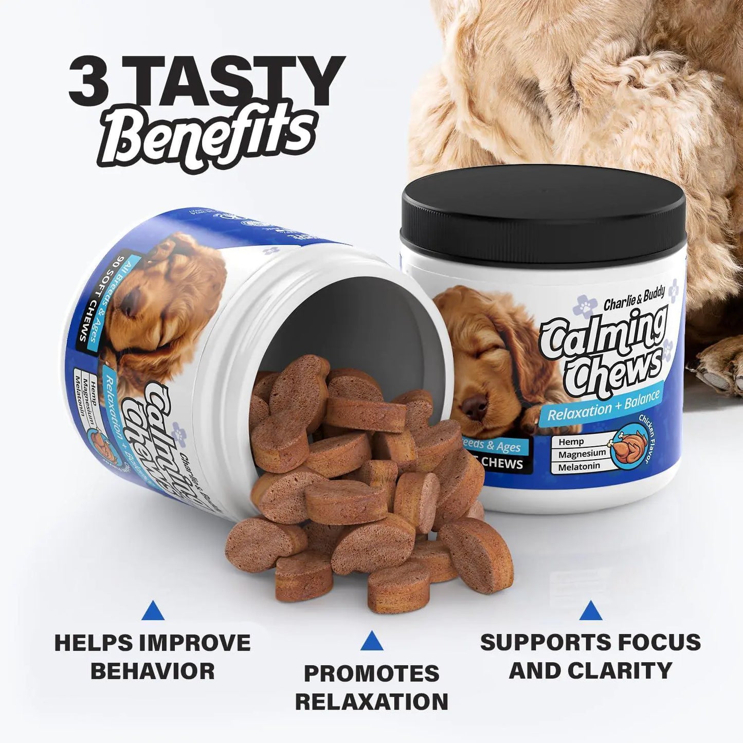 Calming Chews for Dogs – Chicken-Flavoured Anxiety Relief Supplement | 90 Soft Dog Calming Chews
