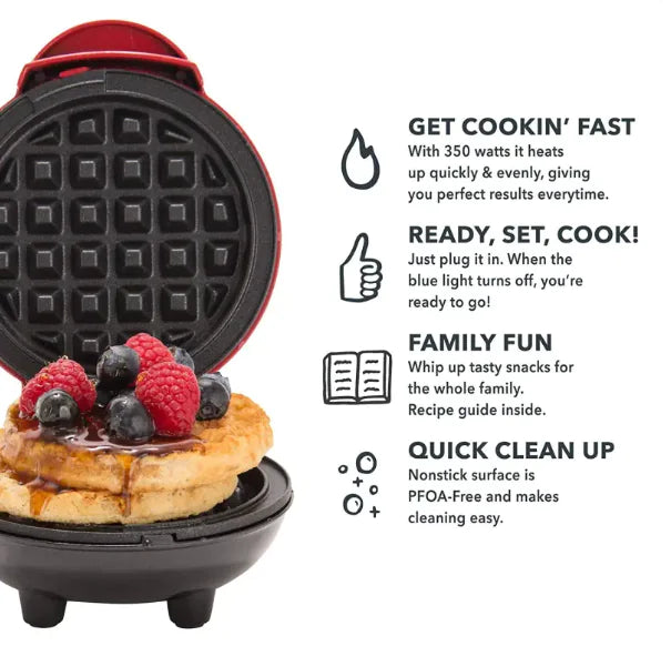 Mini Waffle & Cake Maker – Compact Non-Stick Electric Waffle Iron for Kids & Family