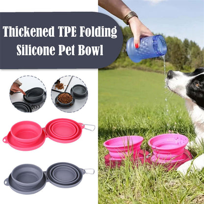 Foldable Silicone Double Pet Feeding Bowl – Portable No-Spill Travel Bowls for Dogs & Cats with Non-Slip Mat